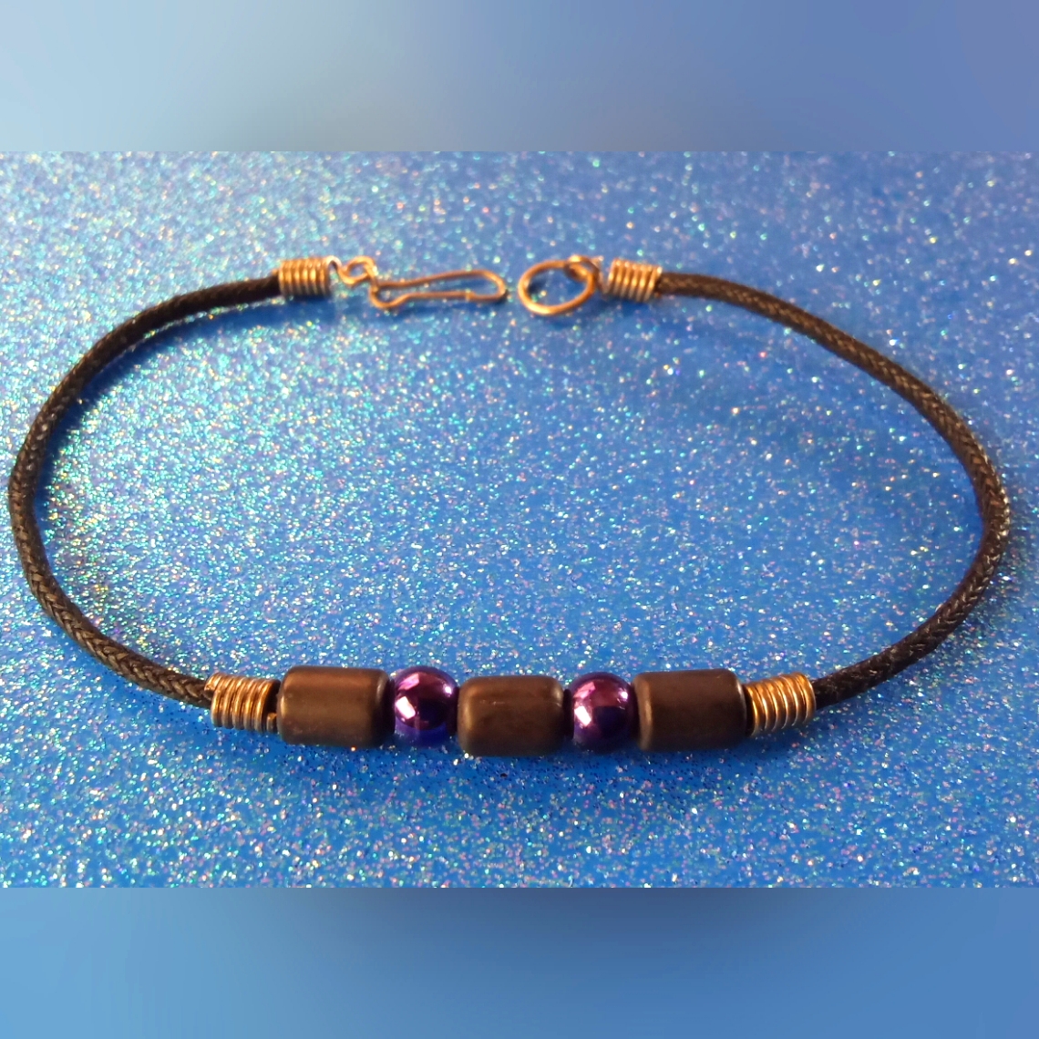Elegant Black And Purple Beaded BraceletAnklet 5$